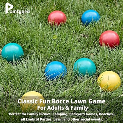84mm Bocce Ball Set, Outdoor Games for Adults and Family, Backyard Ball Set with 8 PE Bocce Balls & 1 Pallino & Carry Bag & Measuring Tape for Teens Beginners - size: 84mm