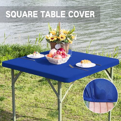 Square Fitted Table Cover Elastic Tablecloth Stretch Spandex Table Top Cover Table Topper Cap for Dining Kitchen Home Party Blue 36X36 Inch - color: Blue, size: 36" x 36" (Square)