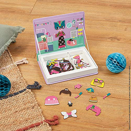 Janod - MagnetiBook 55 pc Magnetic Girl's Costumes Game - Creative Play - Enhances Creativity and Cognitive Skills - Portable Design, STEM Learning, Boosts Confidence - style: Magnetic Girl Costumes Game
