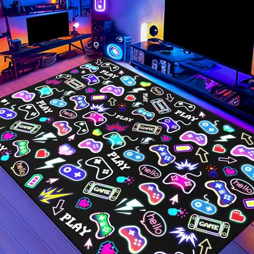 59"x39" Gaming Play Rug for Bedroom, Gaming Controller Mat Gamepad for Playroom, Gamer Décor for Game Lover Washable Carpet,Black - color: Game02, size: 3'3"x 5'