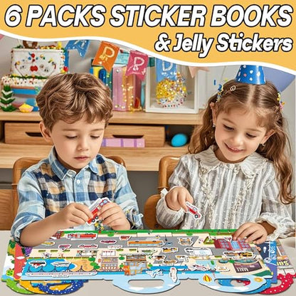 iGetooy 6 Sets Reusable Sticker Book for Toddlers 1-3, Jelly Sticker Books for Toddlers 2-4 Years, Toddler Travel Toys for Kids 2 3 4 Year Old Girls Boys