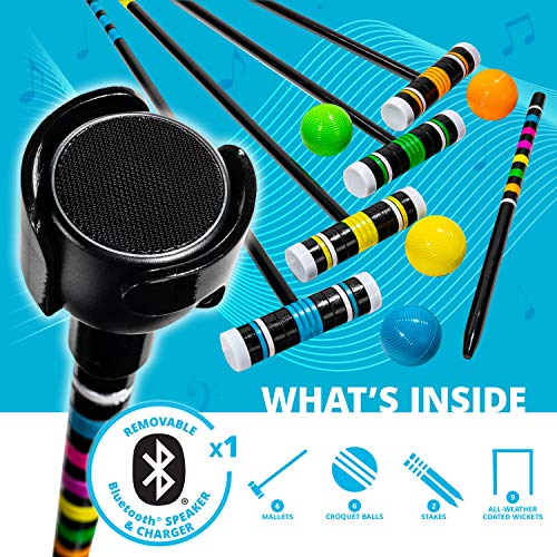 Franklin Sports Bluetooth Croquet - 6 Mallets and Balls - Carry Bag -Bluetooth Speaker