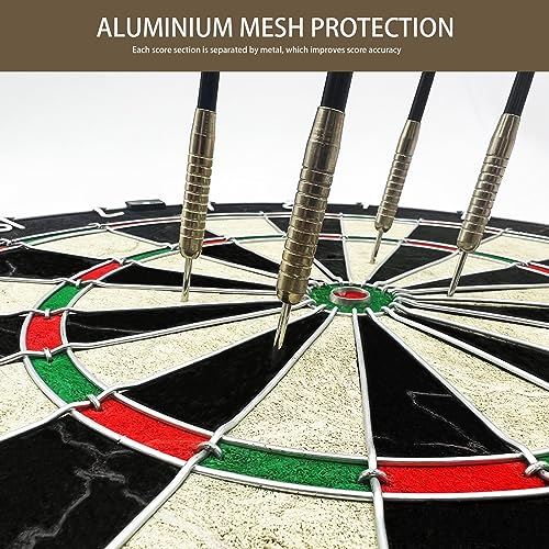 Bristle Dart Board Set, Professional Dart Board 18" with 6pcs 18g Darts Outdoor Dartboard Set, Compressed Sisal Metal Wire Board with Rotating Number Ring
