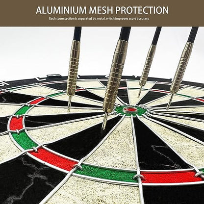 Bristle Dart Board Set, Professional Dart Board 18" with 6pcs 18g Darts Outdoor Dartboard Set, Compressed Sisal Metal Wire Board with Rotating Number Ring