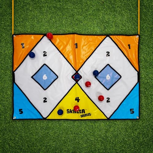 Skatta Ball Premium Yard Game Set - Outdoor Bocce and Shuffleboard Hybrid Lawn Play for Adults & Family - Weatherproof Backyard Beach Activity Kit with 2 Target Boards, 8 Rolling Balls