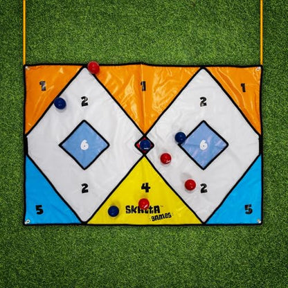 Skatta Ball Premium Yard Game Set - Outdoor Bocce and Shuffleboard Hybrid Lawn Play for Adults & Family - Weatherproof Backyard Beach Activity Kit with 2 Target Boards, 8 Rolling Balls