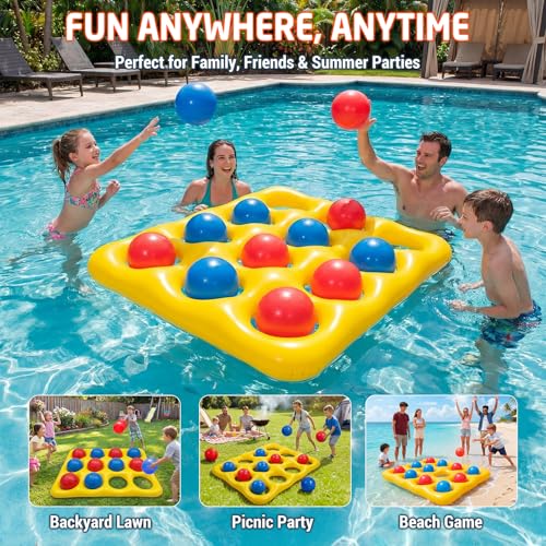 Pool Toys, Pool Tic Tac Toe Game Set with 12 Inflatable Balls, Pool Games for Kids/Adults/Teens, Outdoor Water Games, Suitable Pool Beach Party Birthday Favors & Family, Yellow - color: Yellow