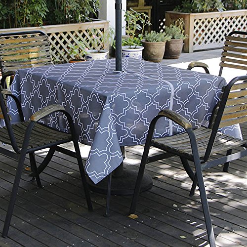 Melaluxe Spring/Summer Wrinkle-Free Waterproof Outdoor Tablecloth with Umbrella Hole and Zipper,60 Inch Square, Grey, Seats 4 People - color: Grey, size: 60" x 60" (Square)