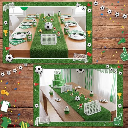 Soccer Table Centerpiece Decorations Kit, 16x59 Inch Artificial Grass Table Runner 7 Player Figures 2 Goal Nets and 1 Ball for Game Day Sports Party Birthday Baby Shower Wedding Decor
