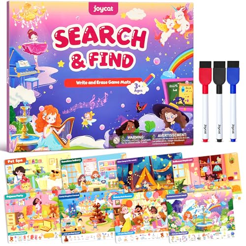 JoyCat Search and Find Activity Books, Educational Toy for Girls Ages 3-5, Preschool Learning Activities for Toddlers & Kids, Road Trip Travel Toys for Car & Airplane, Gifts for 3 4 5 6 Year Olds - style: Girl Themes