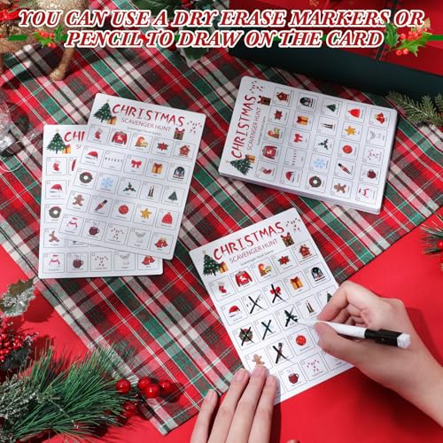 Hoolerry 30 Pcs Scavenger Hunt for Kids Road Trip Game Car Spring Summer Wedding Scavenger Hunt Cards Travel Activities Camping Games Outdoor Indoor Seek Activity for Kids Adults (Christmas) - style: Christmas
