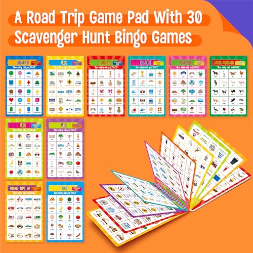 SpriteGru Scavenger Hunt Activities Book, 30 Road Trip Bingo Games, Reusable & Erasable Game Pad, Interesting Explore and Find Activity Travel Toy for Road Trip, Airplane Travel - style: Bingo Games