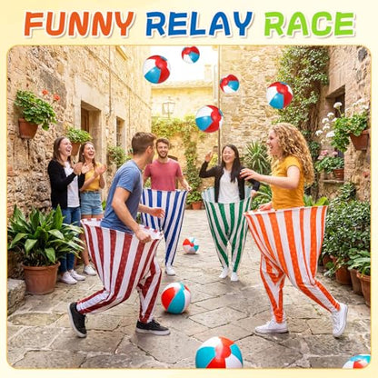 Ceenna 8 Sets Granny Pants Outdoor Game, Hilarious Inflatable Ball Relay Set Giant Pant Toss Set with Granny Giant Stretchy Pants, Balls and Pump, Team Relay Family Reunion Party Field Game Kit