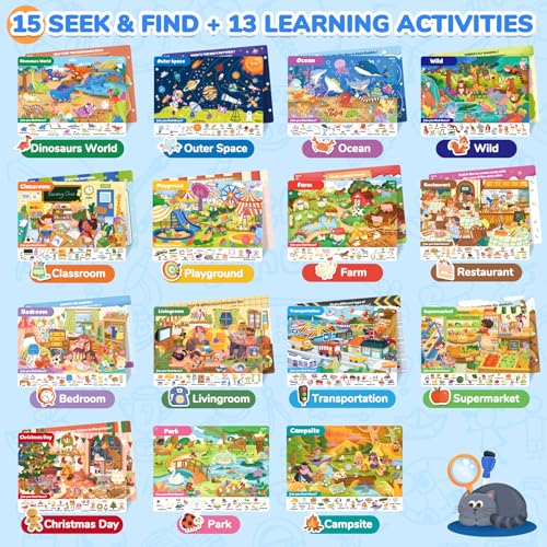 JoyCat Seek & Find Game Books - Preschool Learning Activity for Toddlers & Kids Ages 3-5, Travel Activities Toys for Road Trip Car Airplane, Busy Book, Birthday Gifts for Girls and Boys Ages 4-8 - style: 2. Seek & Find