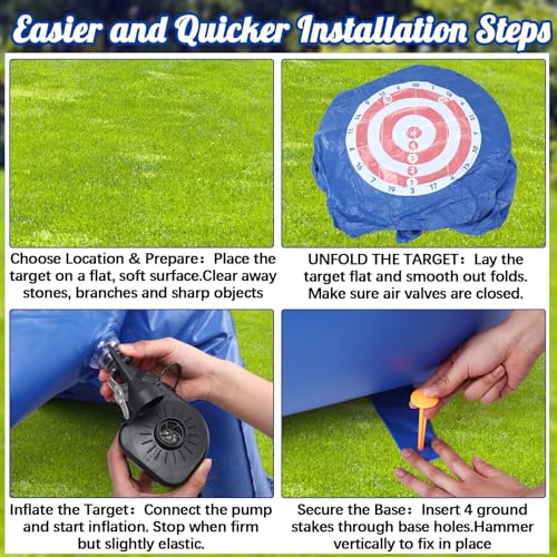 Seenelling Large 4th of July Outdoor Games, 6ft Giant Inflatable Axe Darts with 15+ Game, 22 Pcs Axe Throwing Game Set with Air Pump Giant Games for 250th Anniversary Patriotic Party,Family Fun