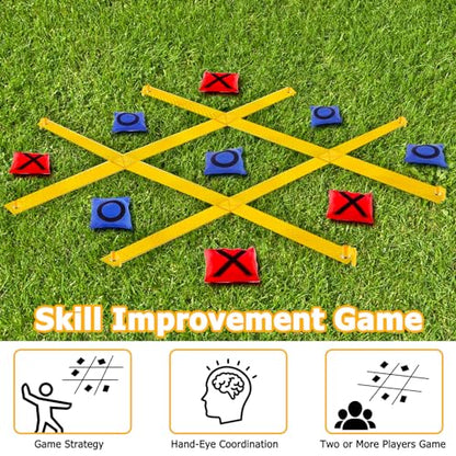 Tic Tac Toe Game - 4 Ft x 4 Ft Giant Bean Bag Toss Tic Tac Toe Outdoor Game for Backyard, Camping, Lawn, Fun Outdoor Games for The Family and Kids - Portable Yard Game Requires No Assembly