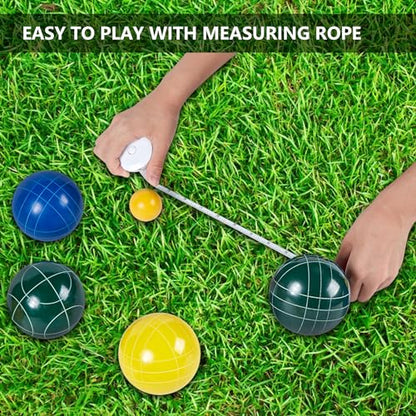 Aivalas Bocce Ball Set, 107mm Outdoor Bocci Game with 8 Resin Balls, Pallino for Backyard Lawn Beach, Outdoor Yard Party Games for Family Kids Teens Beginners (2-8 Players)