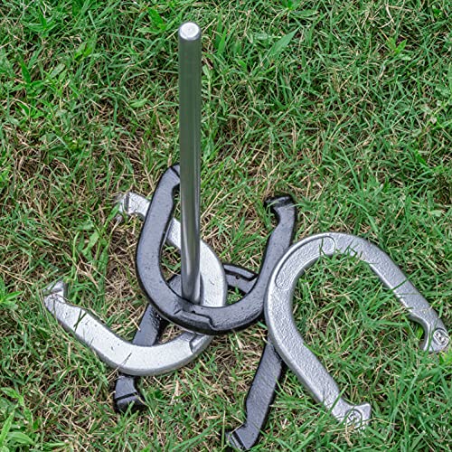 Trademark Innovations Premium Reinforced Carbon Steel Horseshoe Set with Carry Bag (Black and Gray)
