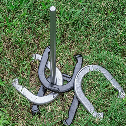 Trademark Innovations Premium Reinforced Carbon Steel Horseshoe Set with Carry Bag (Black and Gray)