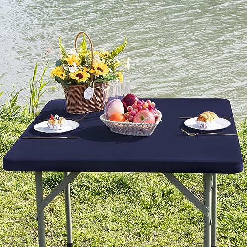 Square Fitted Table Cover Elastic Tablecloth Stretch Spandex Table Top Cover Table Topper Cap for Dining Kitchen Home Party Navy 34X34 Inch - color: Navy, size: 34" x 34" (Square)