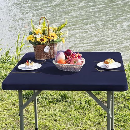 Square Fitted Table Cover Elastic Tablecloth Stretch Spandex Table Top Cover Table Topper Cap for Dining Kitchen Home Party Navy 34X34 Inch - color: Navy, size: 34" x 34" (Square)