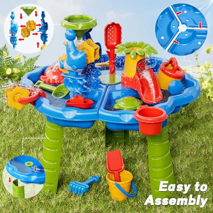 3 in 1 Water Table for Toddlers 1-3 Years, Kids Summer Activity Sensory Play Outdoor Beach Backyard Sand Water Table Toys for Toddlers 18M+, Birthday Gift Toys for Boys Girls - style: 8928
