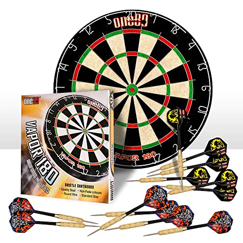ONE80 Vapor 180 Bristle Dartboard Staple Free Bullseye Steeltip Darts Extra Flights - style: with 12 Steeltip Darts