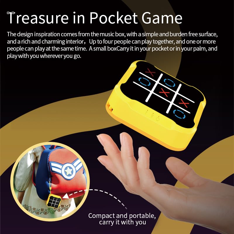 Tic Tac Toe, 4 in 1 Handheld Educational Game Machine, Electronic Tic Tac Toe Game for Education and Memory Growth, Home, Toy Board Game for Kids and Adults (Yellow) - color: Yellow