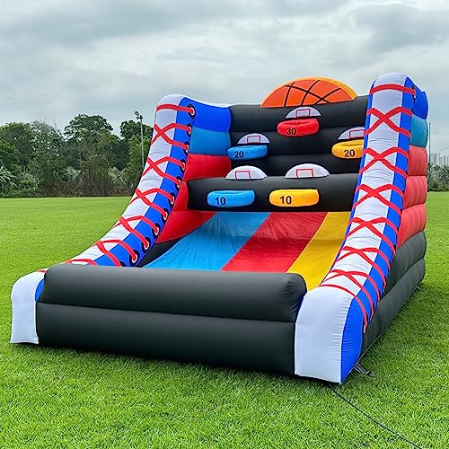 Inflatable Basketball Hoop Shot Inflatable Party Basketball Interactive Game | 10' L x 13' W x 10' H | with 5 Hoops, 4 Balls, Air Blower, Stakes for School Events