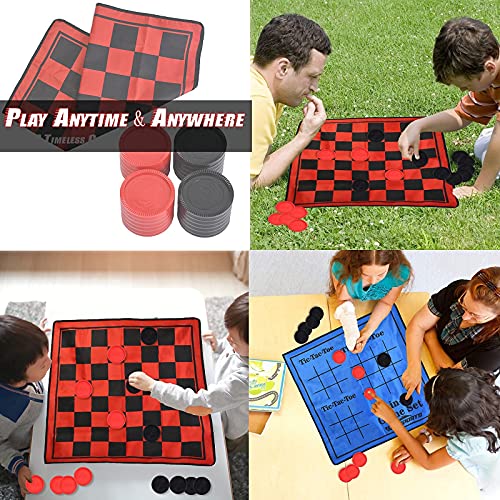 Win SPORTS 3 in 1 Giant Checkers Game Set,Super Tic Tac Toe,Including Reversible Rug with 24 Checkers,Indoor and Outdoor Activity for Kids or Adults,Board Game,Yard Game - style: Summer