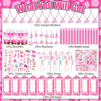 Cowgirl Party Favors Pack - For 12Guests | Pink Goodie Bag Stuffers for Kids Girls' Birthday | Galentines | Pinata Filler & Classroom Rewards - style: Cowgirl Party Favors