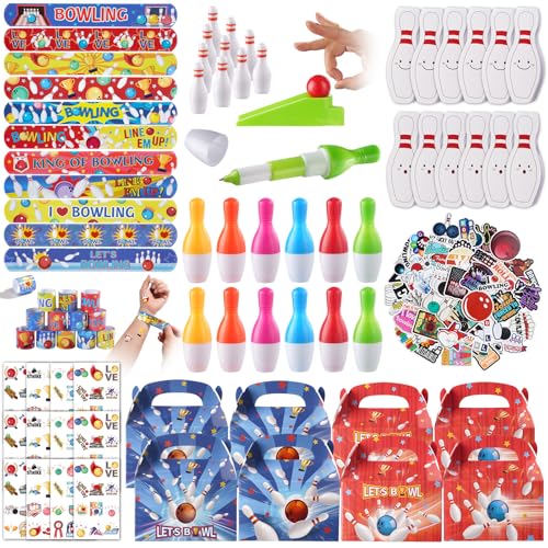Vanblue 122 Pcs Bowling Party Favors Set Gift Birthday Decorations for Kids Classroom Rewards Mini Bowling Game Toy Set, Ballpoint Pen Goodie Bag Fillers and School Prizes