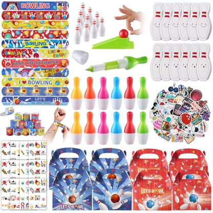Vanblue 122 Pcs Bowling Party Favors Set Gift Birthday Decorations for Kids Classroom Rewards Mini Bowling Game Toy Set, Ballpoint Pen Goodie Bag Fillers and School Prizes