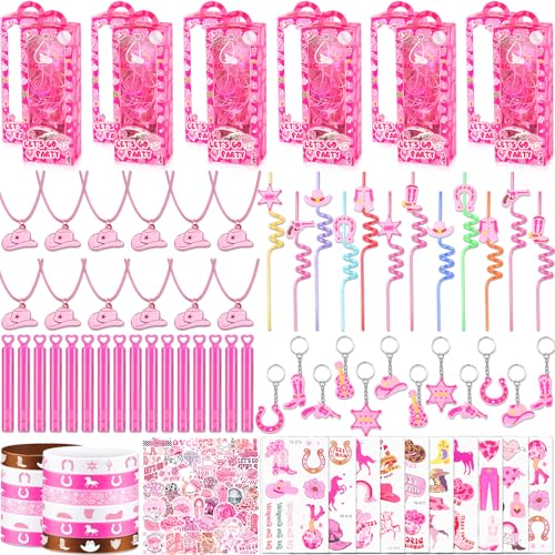 Cowgirl Party Favors Pack - For 12Guests | Pink Goodie Bag Stuffers for Kids Girls' Birthday | Galentines | Pinata Filler & Classroom Rewards - style: Cowgirl Party Favors