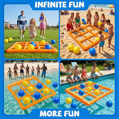 Outdoor Games for Adults and Family, Giant Tic Tac Toe Game with 10 Balls, Outside Toys for Kids Ages 8-12, 2-10 Players, Yard Pool Beach Lawn Camping