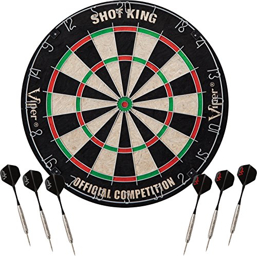 Viper Vault Cabinet & Shot King Sisal/Bristle Dartboard Ready-to-Play Bundle with Two Sets of Steel-Tip Darts, Throw Line, and Dry Erase Scoreboards, Walnut Finish - style: Standard Set