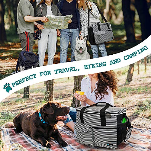 PetAmi Dog Travel Bag Organizer, Pet Travel Kit with 2 Food Containers & 2 Collapsible Dog Bowls, Pet Supplies Tote with Luggage Sleeve, Weekend Road Trip Camping Essentials, Stripe Black, Large - color: Stripe Black, size: 15.5"L x 9.5"W x 14.0"H