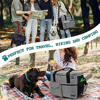 PetAmi Dog Travel Bag Organizer, Pet Travel Kit with 2 Food Containers & 2 Collapsible Dog Bowls, Pet Supplies Tote with Luggage Sleeve, Weekend Road Trip Camping Essentials, Stripe Black, Large - color: Stripe Black, size: 15.5"L x 9.5"W x 14.0"H