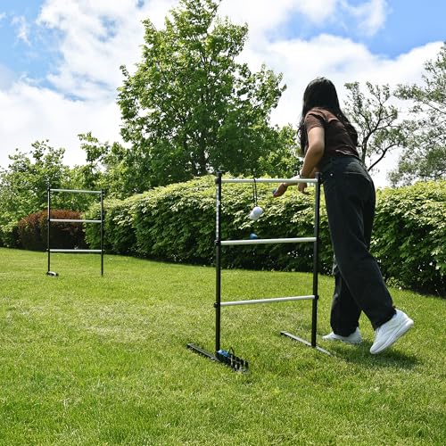 Vivere Ladder Golf Extreme Metal Tournament Edition Ladder Ball Tossing Game with 2 Metal Ladders and 2 Sets of Soft Bolas - Official Equipment