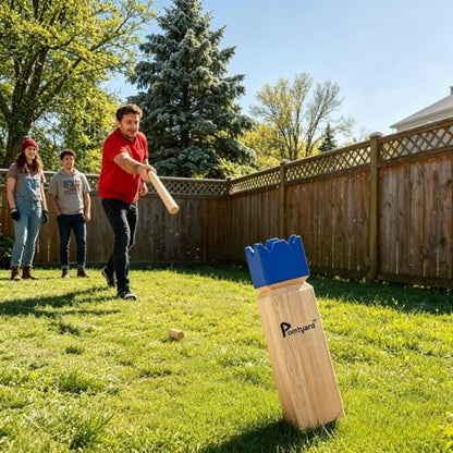 Kubb Yard Game Set Viking Chess Outdoor Hevea Hardwood Toss Game for Adults & Families - with 10 Blocks, 6 Batons, Carrying Bag | Perfect for Backyard Lawn Beach Party BBQ Camping - color: Blue