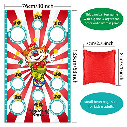 Blulu Carnival Toss Game Banner with 3 Bean Bags Carnival Game for Kids and Adults in Indoor Outdoor Activities Circus Theme Birthday Party Decoration Supply Set
