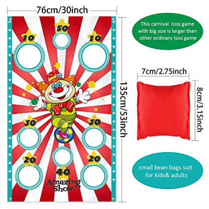 Blulu Carnival Toss Game Banner with 3 Bean Bags Carnival Game for Kids and Adults in Indoor Outdoor Activities Circus Theme Birthday Party Decoration Supply Set