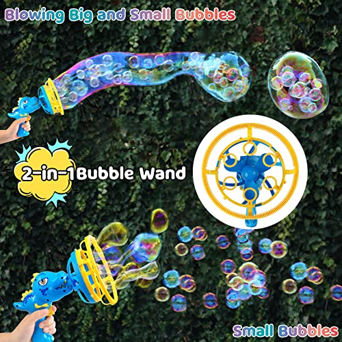 IFLOVE Dinosaur Bubble Gun for Kids 3-8, Bubble Machine Blower Toy (Blue) | Bubble-in-bubble effect， Easy-Grip Dinosaur Bubble Gun Fills Summer Playtime and Party Favors With Colorful Bubbles - color: Blue