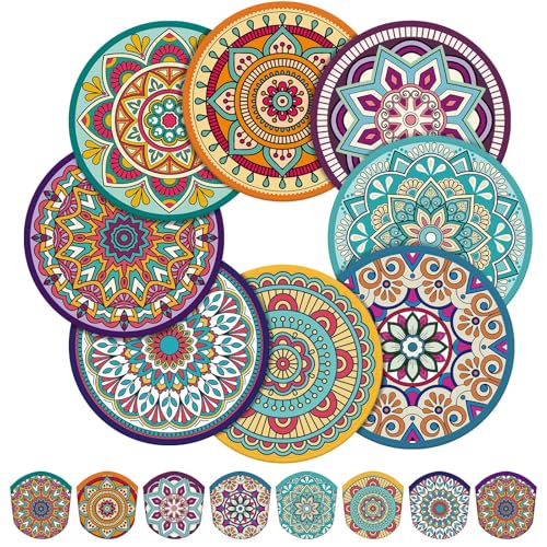 Gejoy 24 Pcs Purple Mandala Foldable Fan Style Mandala Flower Handheld Round Folding Flying Disc for Women Man Daily Use Festival Wedding Party Favors Decorations Portable, 8 Style - color: Purple Mandala