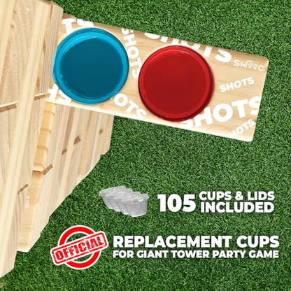 SWOOC Games – 105 Extra/Replacement Gelatin Shot Cups & Lids for Giant Tower Party Game – Clear Plastic & Leak Proof - Perfect Size for Hidden Shot Blocks - Tipsy Topple Game for Adults - Block Games - style: Xtra Cups Only - 105pc