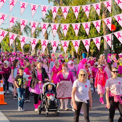100 FT Breast Cancer Awareness Decorations, 3 Pack Pre-assemble Pink Ribbon Pennant Banner Flags, 60 PCS Plastic Pennants Flags Indoor Outdoor Party Supplies Home Office Ceiling Wall Hanging Decor - style: Breast Cancer