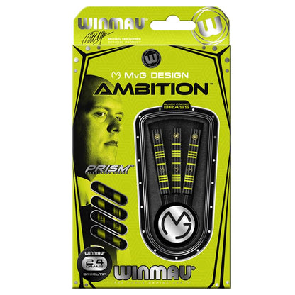 Winmau Michael Van Gerwen MvG Ambition Brass Steeltip Darts Set 24g with MvG Flights and Nylon Shafts (Stems)