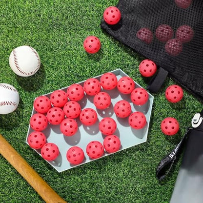 Lunmon 36 Pcs Practice Baseball 42mm Small Training Balls Plastic Hollow Softballs Golf Balls with a Drawstring Bag for Backyard Hitting Batting Training Indoor Outdoor Use - color: Red
