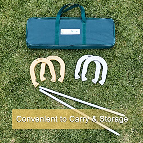 SpexDarxs Horseshoes Set, Lawn Horseshoe Outside Game Kit for Teens Adults Families - Includes 4 Horse Shoes, 2 Stakes and Carrying Case