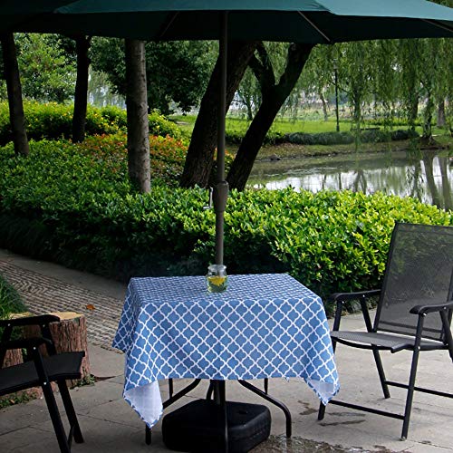 Melaluxe Spring/Summer Wrinkle-Free Waterproof Outdoor Tablecloth with Umbrella Hole and Zipper, 60-Inch-by-84 Rectangle - color: Blue Clound, size: 60" x 84" (Rectangular)